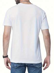 Camiseta casual para hombre POASOD con gráfico "POWER" audaz e impresión de automóvil - 100% algodón, ajuste regular, manga corta, para uso diario, actividades al aire libre, comodidad en todas las estaciones, tela suave - Blanco - Ver 2