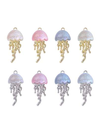 5pcs Liquid Jellyfish Shaped Alloy Pendant, Suitable For Hip-Hop Men And Women Necklace, Earring, Bracelet, Keychain, Bag Decoration