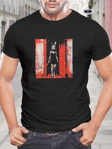 Camiseta de Chica Conejo Creepy - Camiseta gráfica de terror para Halloween - Temporada de miedo - Diseño único y atrevido - Tallas para hombre y mujer - ¡Desata tu oscuridad interior! - Negro - Ver 1