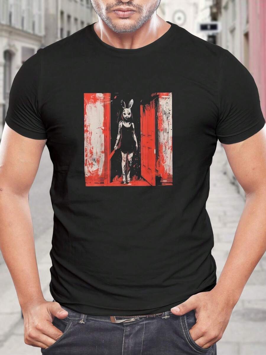 Camiseta de Chica Conejo Creepy - Camiseta gráfica de terror para Halloween - Temporada de miedo - Diseño único y atrevido - Tallas para hombre y mujer - ¡Desata tu oscuridad interior! - Negro - Ver 1