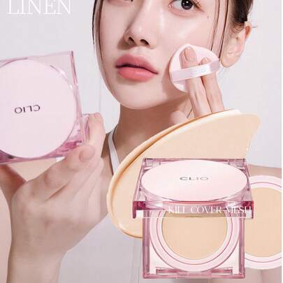 Clio K-Beauty Kill Cover Mesh Glow 气垫粉底液，15g*2 [内含替换装]，SPF50+ PA++++，适合油性肌肤，无瑕玻璃肌，亮泽妆容，无粉感，54 小时持久清透亮泽，敏感肌肤适用，混合轻盈，可叠加遮瑕，韩妆