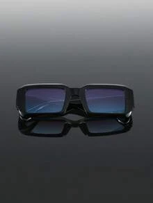 1pc Men Black Full Frame Classic Chunky Modern Simple Style All-Match Looks Street Style Fashion Glasses For Summer Rave Party Show Collocation Suitable For All Face Shapes Decoration - 1pc Black Frame Gray Blue Film - View 3