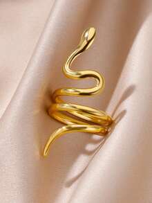 1 件不锈钢蛇形戒指，男女款，金色开口可调节戒指，复古哥特式美学珠宝礼物 - 彩色 - 查看 5