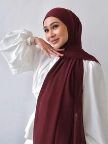 1 件女士头巾纯色围巾，雪纺头巾适合日常休闲穿着 Abaya 配饰