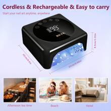 Lámpara de uñas LED inalámbrica profesional, lámpara UV recargable de 78 W, sensor infrarrojo inteligente y pantalla LCD, dispositivo de secado de esmalte de uñas, secador de uñas portátil para esmalte de gel con 5 temporizadores en blanco.