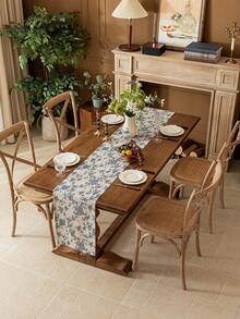 1 szt. Niebieski Vintage American Style Rose Floral Botanical Print bieżnik na stół, dekoracja do jadalni, kredens, odpowiedni do jadalni, gabinetu, pikniku, kolacji, Święta Dziękczynienia, Bożego Narodzenia