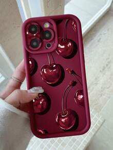 1 pièce Étui de téléphone épais antichoc avec imprimé cerise, compatible avec Apple 11 Pro Max/12 Pro Max/13 Pro Max/14 Pro Max/15 Pro Max/16 Plus/16 Pro Max, Galaxy A55/A15/S24 Ultra, Redmi, OPPO/Realme, VIVO, Infinix, Honor, OnePlus, résistant à l'eau et aux rayures - Rouge foncé - Voir 1