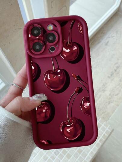 1 pieza Funda de teléfono a prueba de golpes y resistente a los arañazos con estampado de cerezas, compatible con Apple 11 Pro Max/12 Pro Max/13 Pro Max/14 Pro Max/15 Pro Max/16 Plus/16 Pro Max, Galaxy A55/A15/S24 Ultra, Redmi, OPPO/Realme, VIVO, Infinix, Honor, OnePlus, resistente al agua y a las caídas