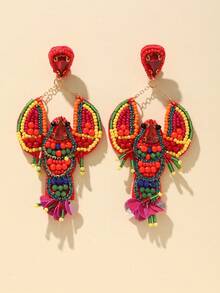 1 Pair Handmade Beaded Rhinestone Lobster Shaped And Chic Earrings - Colorful - View 3