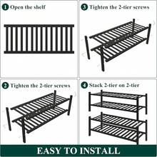 Shoe Rack Closet, 3 Tier Wooden Stackable Shoe Organizer, Standing Shoes Storage Shelf Entryway, Front Door Entrance, Natural - Black - View 6