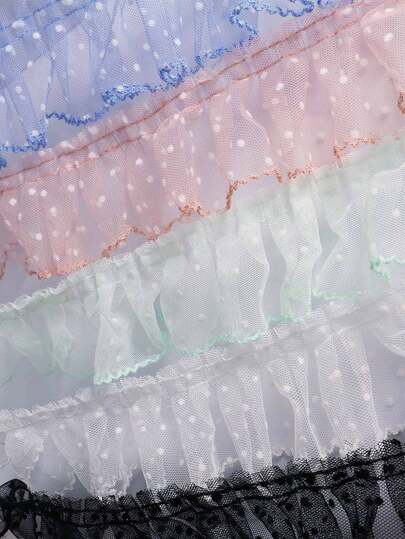 2码/包，6厘米宽波点薄纱荷叶边花边，缝纫用品，适用于袜子、服装、配饰