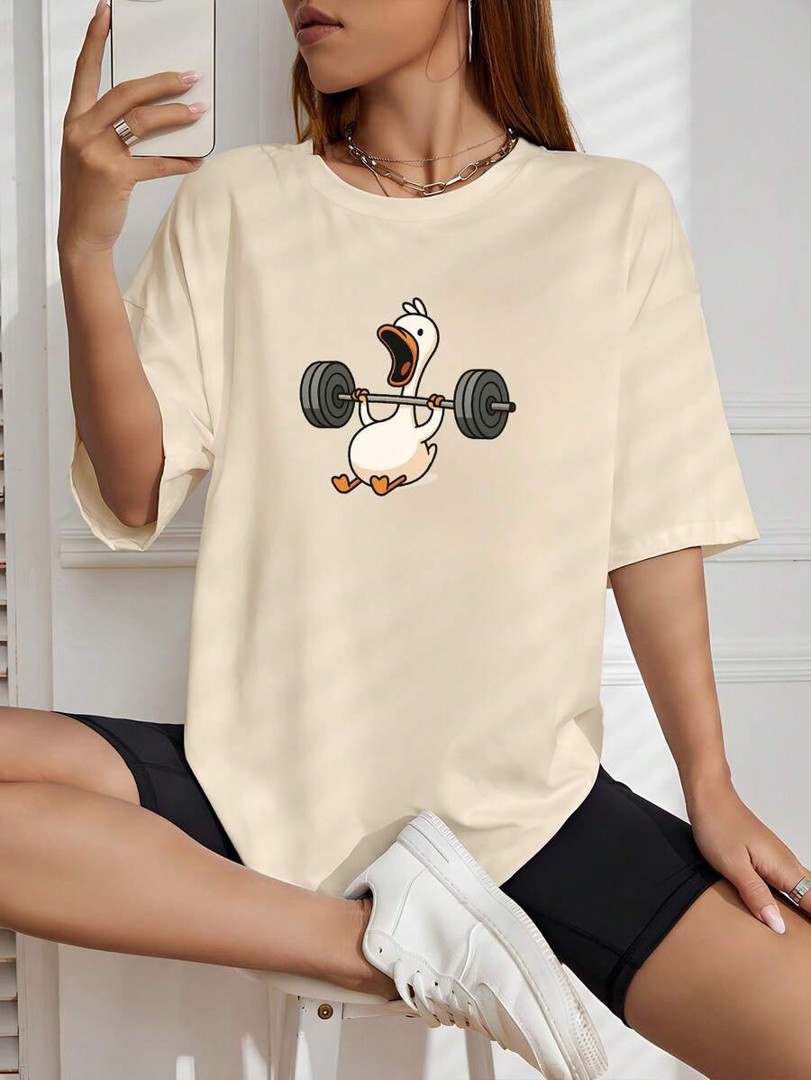 Women's Basic Duck T-Shirt Workout Cotton Shirt Fashion Blogger - 離開 - 查看 1
