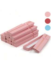 12pcs Pink Bowknot Jewelry Box Long Paper Necklace Box Bracelet Earrings Ear Studs Jewelry Packaging Box Jewelry Gift Box Suitable For Valentine's Day, Mother's Day And Wedding Anniversary Best Couples Gifts
