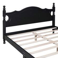 Cama de plataforma de madera tamaño queen, cama de plataforma de estilo retro con soporte de listones de madera, negro-805 - Multicolor - Ver 10