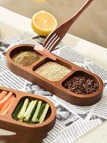 1 件木制两格或三格盘子 - 经典时尚的家用小吃盘，分开盛放火锅和烧烤酱，高品质派对托盘，野餐，餐桌整理，派对服务托盘 | 天然木纹设计 | 光滑的木质表面，食物托盘 - 棕色 - 查看 8