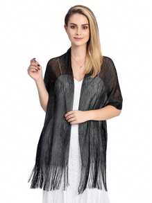 Châle élégant noir et argent métallisé pour femme, accessoire à la mode pour bal, gala, mariage, demoiselles d'honneur, soirée officielle.