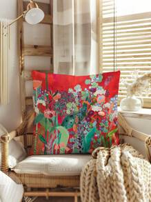 2pcs Red Graffiti Floral Decorative Pillow Case/Cushion Cover, Square Letter Print Pillow Sham Without Filling, Cute Throw Pillow Covers For Sofa, Living Room