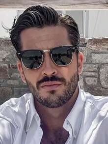 1 件装男士经典复古时尚金属框架时尚眼镜，带侧镜腿，适合户外旅行