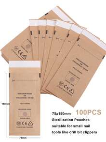 1. 75x150毫米一次性消毒袋，20/50/100个装，美甲牛皮纸袋，美甲工具消毒袋，钻头钳清洁设备收纳配件 - 棕色 - 查看 10