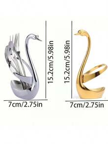 1 Set Elegant Swan Shaped Stainless Steel Cutlery Stand With 3 Forks And Spoons - Perfect For Dining Service - Multicolor - View 11