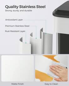 SONGMICS Kitchen Trash Can, 10.5-Gallon (40L) Garbage Can With Lid And Wide Foot Pedal, Soft Close And Stays Open - trắng - Xem 5