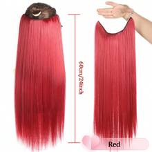 隐形接发棕色金色红色黑色长直发合成薄轻假发透明线可调节头带女士无夹 24 英寸秘密假发一体式 - 彩色 - 查看 12