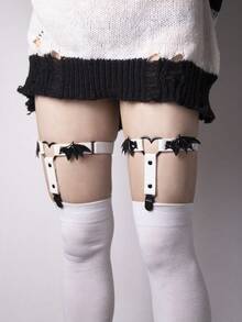 1 Pair Women's Gothic Bat Wing & Heart Design Adjustable Sock Garters, Punk Style Leg Accessory - A - View 13