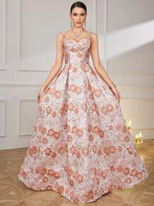 UNITHORSE Women's [Random Cut] Elegant & Graceful Sleeveless Jacquard Fabric Fitted Cocktail Party Dress - Multicolor - View 2