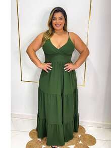VESTIDO LONGO ALCINHA EXG - PLUS - Verde Militar - Visão 4