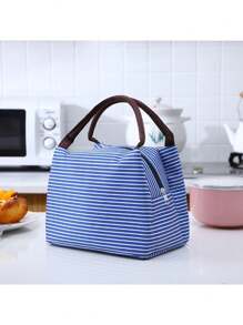 1pc Striped Lunch Bag, Insulated Lunch Box,Waterproof Oxford Cloth Lunch Tote Bag, Large Picnic Bag, Insulated School Lunch Bag, Carry Bag, Lunch Container, Back To School, Outdoor Carrying Bag