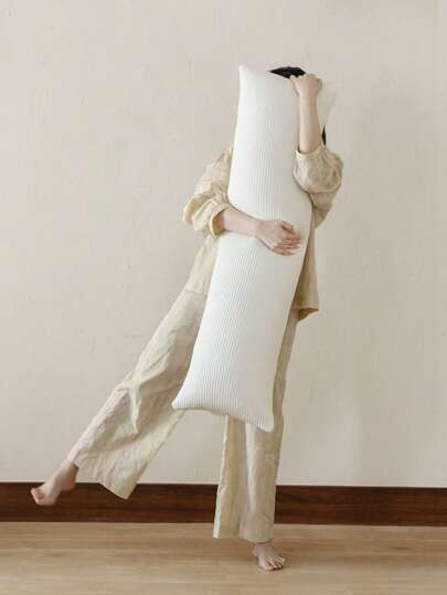 1件装，100%涤纶奶油白华夫格纹长款抱枕套（不含枕芯），简约风格，适用于床、农舍风沙发等，现代感十足的纹理抱枕套