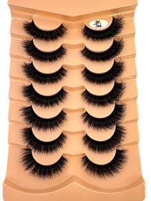 HBZGTLAD 7pcs/Pack Thick & Natural Look False Eyelashes, Includes Cat Eye, Wispy, Flare Styles, Giving Lashes A Fanned Out 3D Fluffy Russian Doll Effect For Natural Extension - Black - View 5