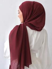 1 件女士头巾纯色围巾，雪纺头巾适合日常休闲穿着 Abaya 配饰