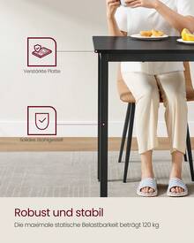 Esstisch, Küchentisch, 70 x 110 x 77 cm, Esszimmertisch für 4 Personen, Tisch Wohnzimmer, Schreibtisch, für Esszimmer, Küche, Industrie-Design, ebenholzschwarz-Mattschwarz - Ebenholzschwarz + Mattschwarz - Übersicht 6