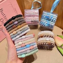 8 件/套新款韩式发绳套装橡皮筋可爱发带基本款彩色发圈发饰包装颜色随机。