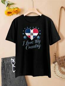 Camiseta de corazón con bandera de República Dominicana para mujer - Patriótica, elegante, orgullosa - Camiseta "Amo mi país" - Negro - Ver 2