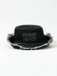 DareSee 1pc Vintage Washed Frayed Edge Embroidered English Letter Drawstring Bucket Hat, Suitable For Couples, Outdoor Sports, Traveling And Daily Use Music Fest Y2KFest Back To School Autumn Winter Gifts - Multicolor - View 10