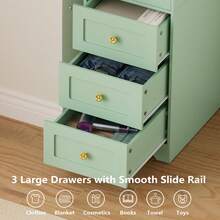 JanflyHome Armoire Wardrobe Closet, 69.5" H Wood Bedroom Armoires Cabinet With Mirror Door And 3 Drawers, Green Clothing Storage Cabinet With Hanging Rod & Sensor Light For Bedroom(Right) - 查看 5