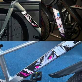 1ペア アニメ目デザイン ガールフェイスステッカー JDM 自転車フレーム、MTBバイクヘッドチューブフレーム、電動自転車デコレーション、ビニールデカール