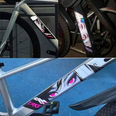 1 对动漫眼睛设计女孩脸贴纸适用于 JDM 自行车车架、山地自行车头管车架、电动自行车装饰、乙烯基贴花