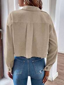 Women's Flap Pocket Drop Shoulder Cropped Corduroy Jacket