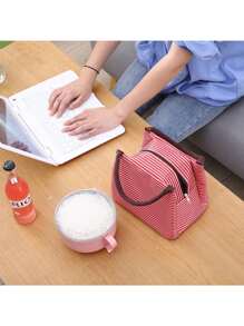 1pc Striped Lunch Bag, Insulated Lunch Box,Waterproof Oxford Cloth Lunch Tote Bag, Large Picnic Bag, Insulated School Lunch Bag, Carry Bag, Lunch Container, Back To School, Outdoor Carrying Bag