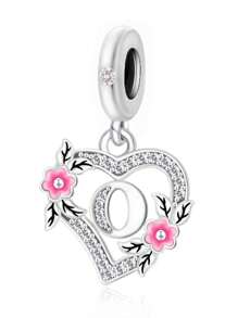 HuooNew 1pc 925 Sterling Silver Heart Shape Letter Inlaid Cubic Zirconia DIY Pendant, Suitable For Men & Women, Party/Gift