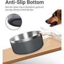 Dog Bowl, Stainless Steel Dog Food And Water Bowl With Non Slip Quiet Bottom, Easy To Clean, Dishwasher Safe, 64oz, Blue-Cb - 深灰色 - 查看 5