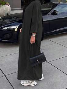 女式落肩长袖宽松阿拉伯风格连衣裙 - 黑色 - 查看 2