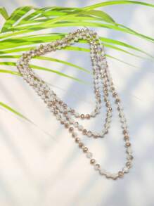 1pc 1.5m Long Crystal Beads Knotted Multi-Layer Simple Daily Wear Necklace For Women