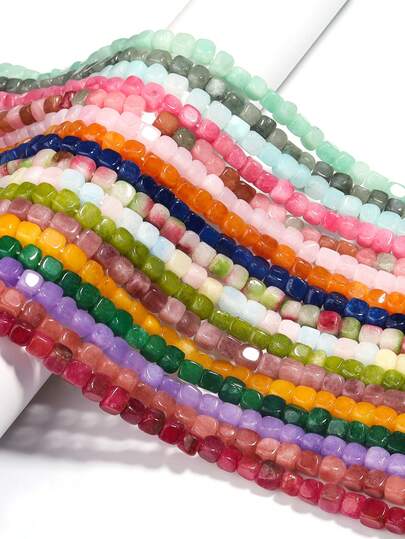 1 件 7-8 毫米方形海蓝宝石摩根石碧玺橄榄石磷灰石珠天然散珠适用于珠宝 DIY 制作配件