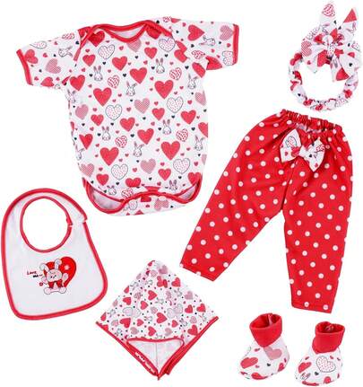 BABESIDE 6 Pcs Reborn Baby Doll Clothes Set For 17-22 Inch Babydolls, Bunny & Heart Reborn Doll Clothes And Accessories With Headband And Socks For Realistic Baby Dolls Girls, Red