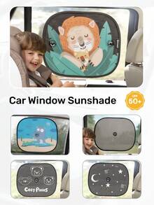 2 件装卡通图案婴儿汽车侧窗遮阳帘，带吸盘，可折叠耐用 80 克网状面料，有效阻挡 92% 的 UVA 和 UVB 射线，四季通用。 - 黑色 - 查看 1