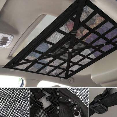 1pc Car Roof Top Box, Luggage Organizer Bag, Outdoor Travel Car Interior Hanging Rope Net Pocket, Off-Road Driving Supplies
